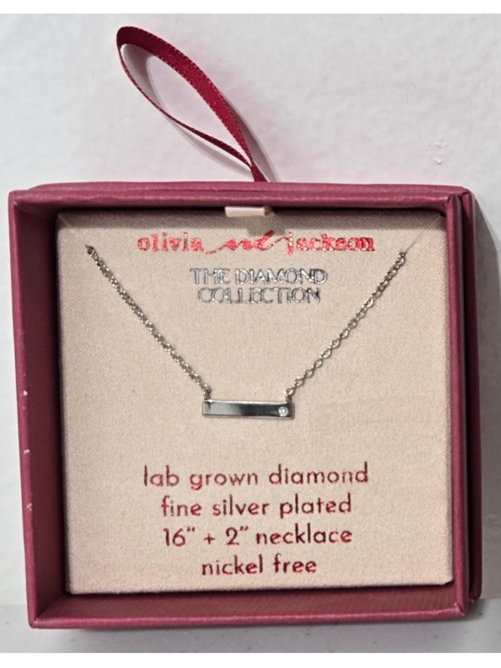 New Oliva And Jackson Jewelry Necklace Womens Silver Line Pendant Diamond NWT